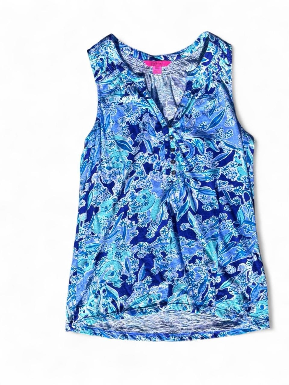 Lilly Pulitzer Blue Floral Sleeveless V-Neck Tank